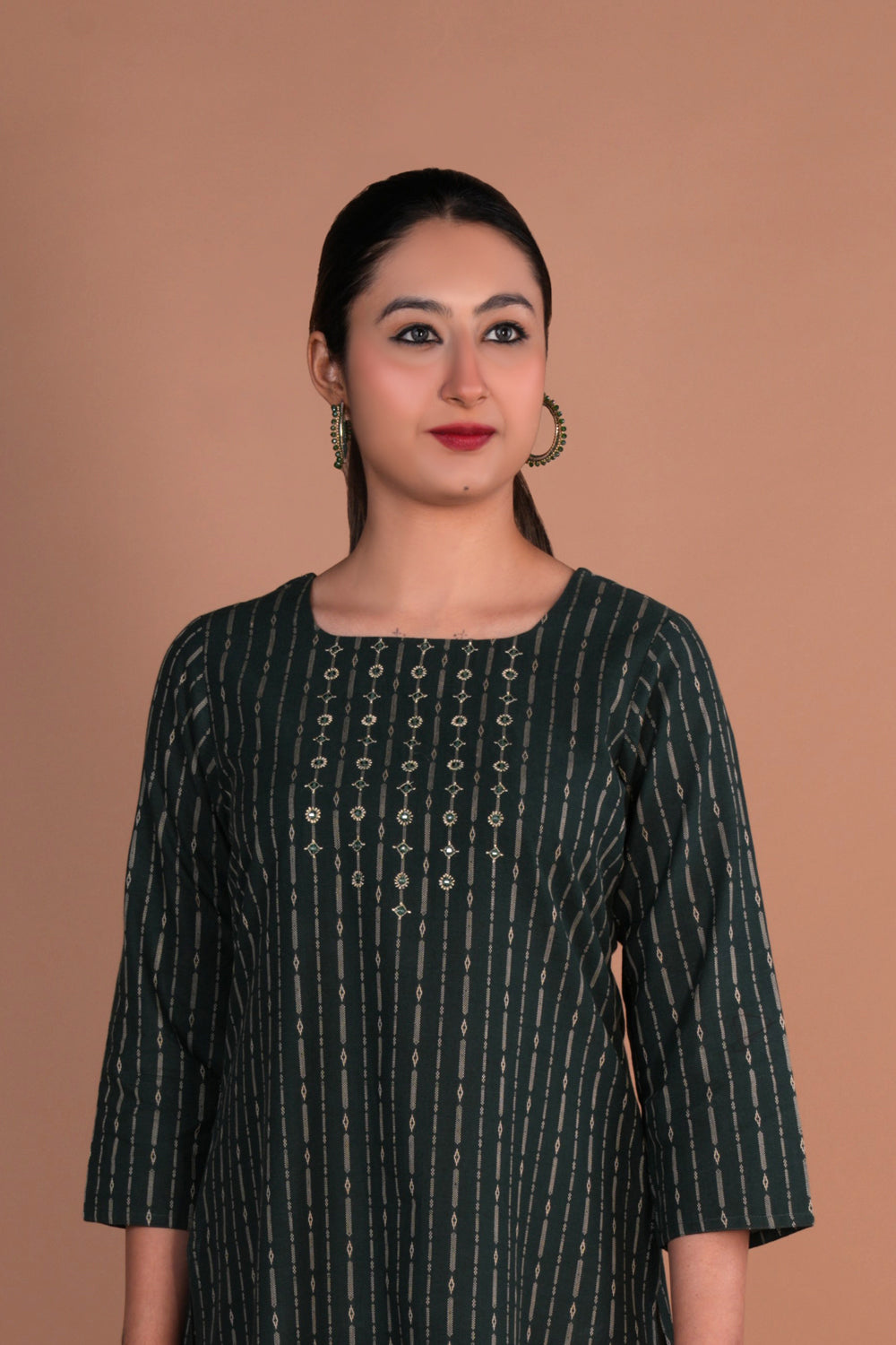 Image of Forest green cotton embroidered Kurta